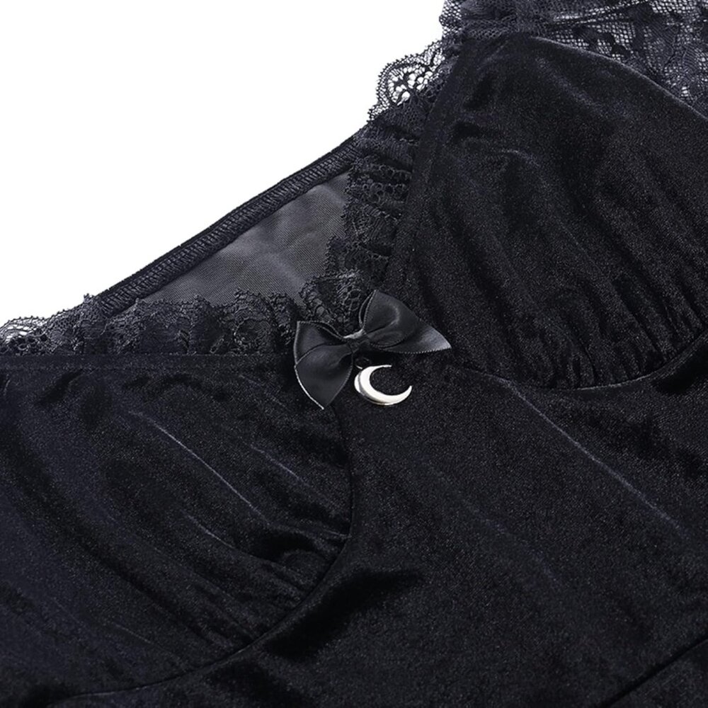 Women's Goth Witchy Dress Velvet Moon Fairy Lolita Dresses Long Sleeve Dress - Picture 7 of 9